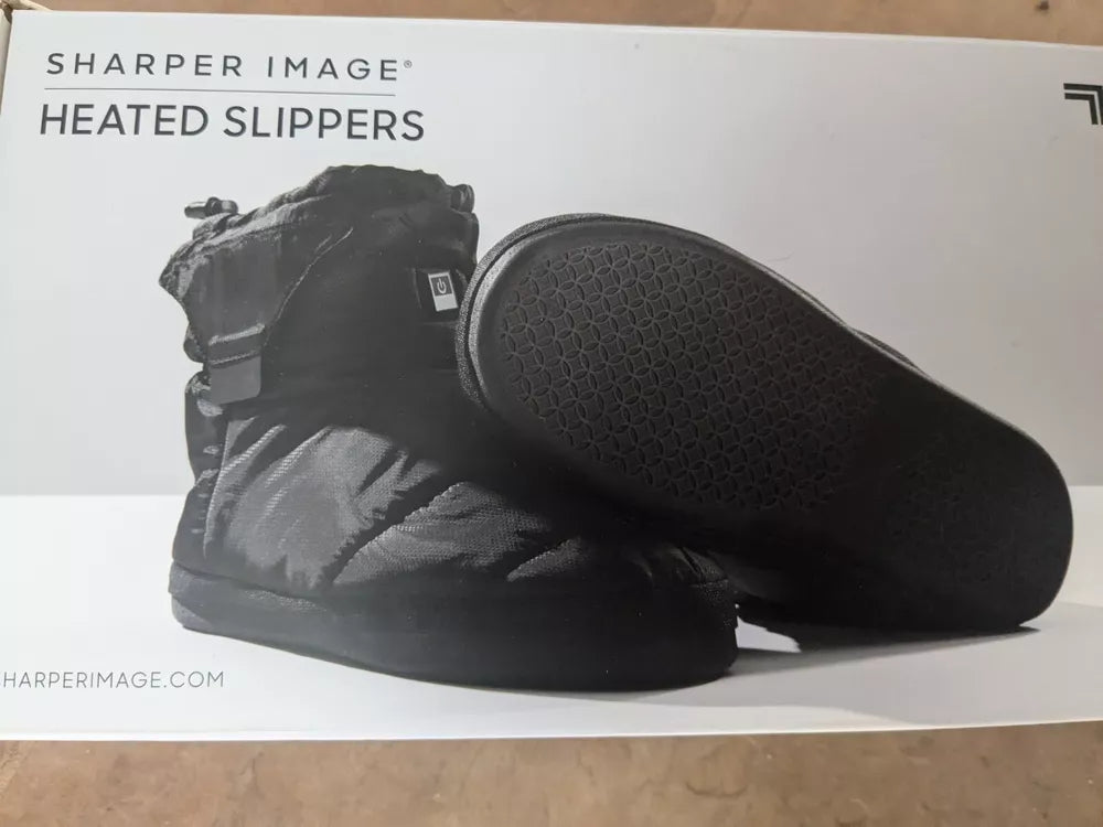 SHARPER IMAGE HEATED SLIPPERS Black XL, M 10-11.5, W 10.5-12