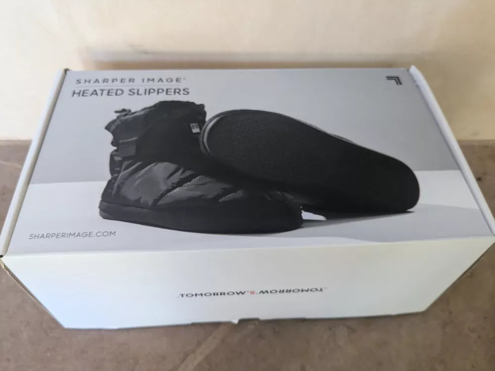SHARPER IMAGE HEATED SLIPPERS Black XL, M 10-11.5, W 10.5-12