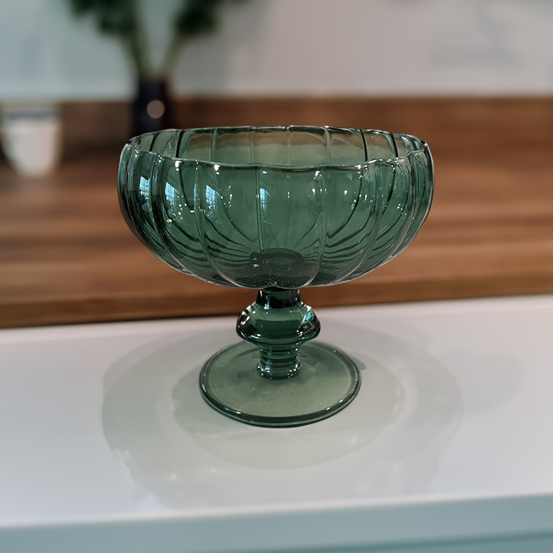 Emerald Glass Pedestal Bowl
