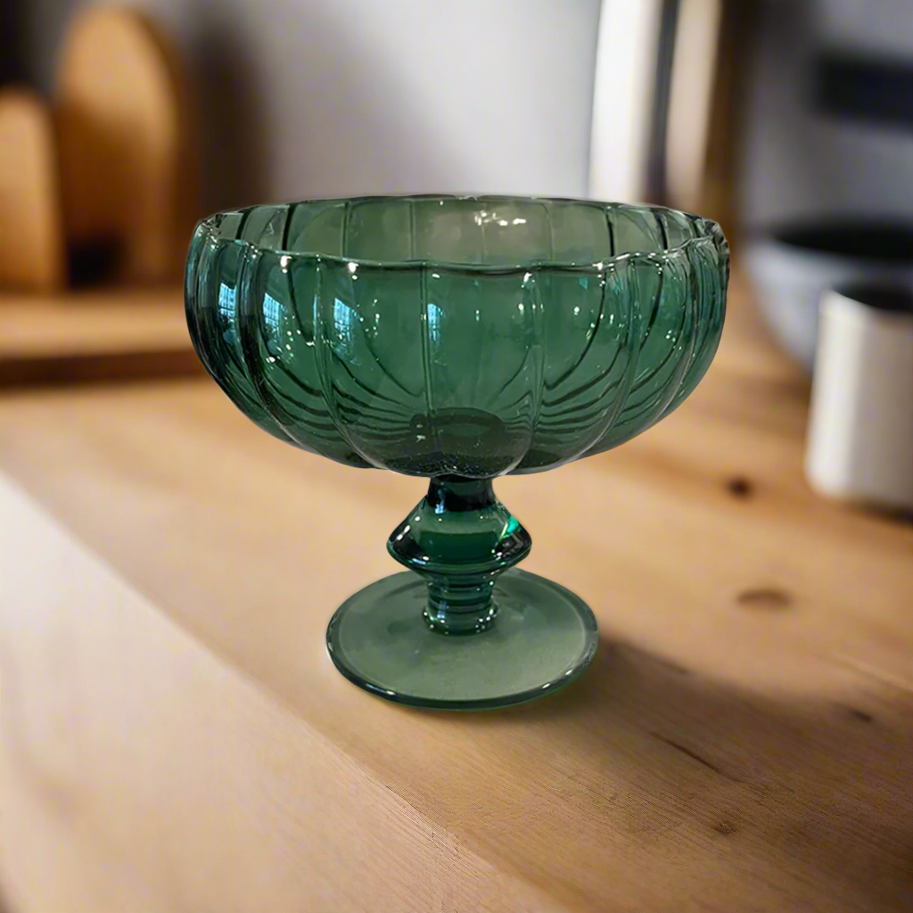 Emerald Glass Pedestal Bowl