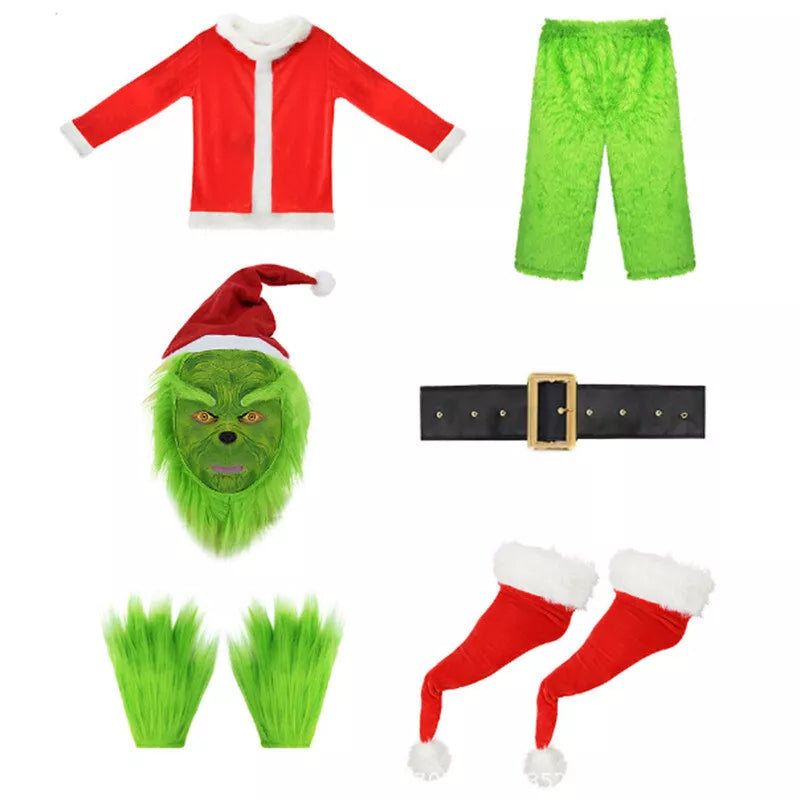 The Grinch Costume Mask Cosplay Adult Christmas Santa Fancy Dress Outfit Xmas