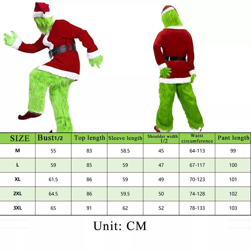 The Grinch Costume Mask Cosplay Adult Christmas Santa Fancy Dress Outfit Xmas
