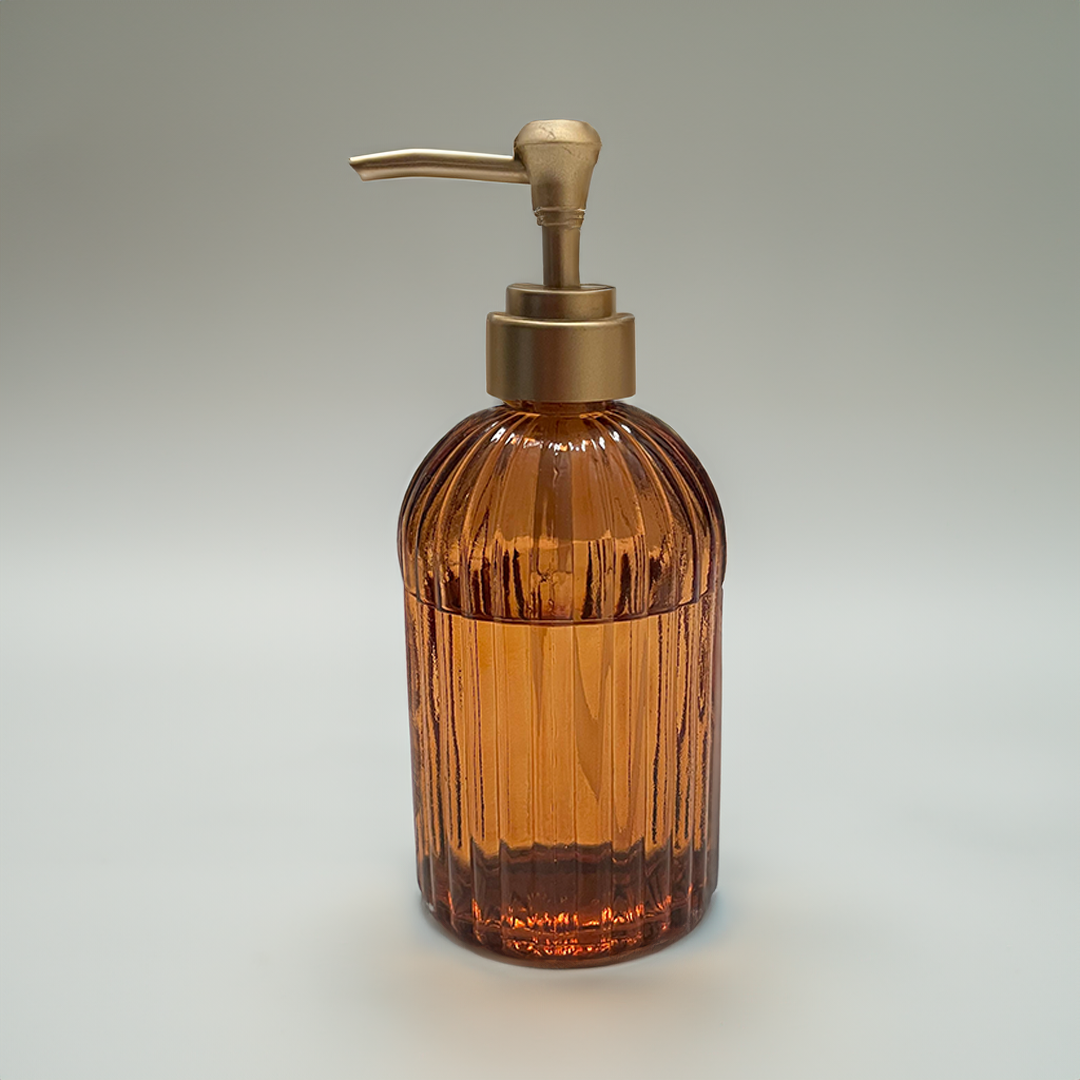 Amber Glass Soap Dispenser with Gold Pump