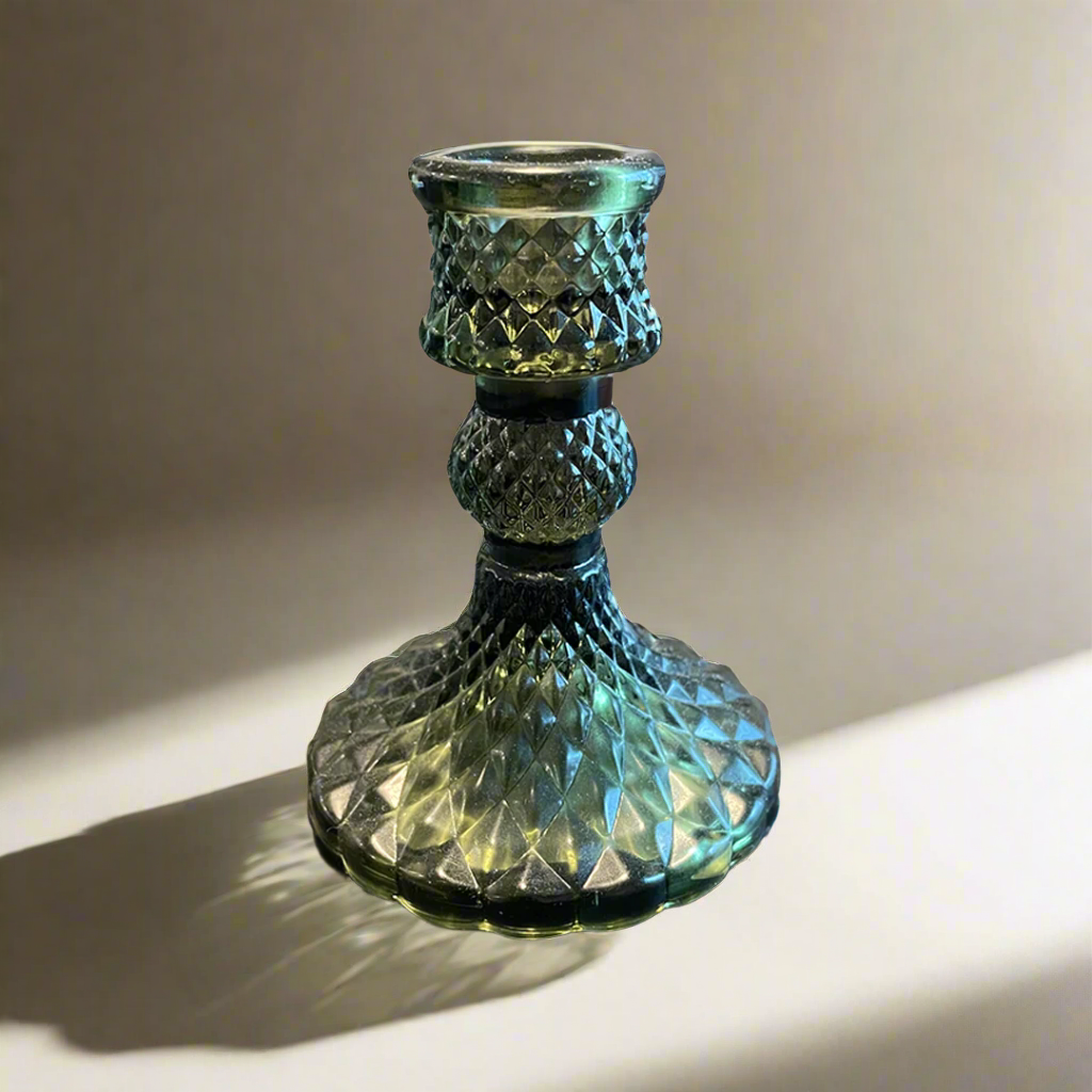 Vintage Green Glass Candle Holder