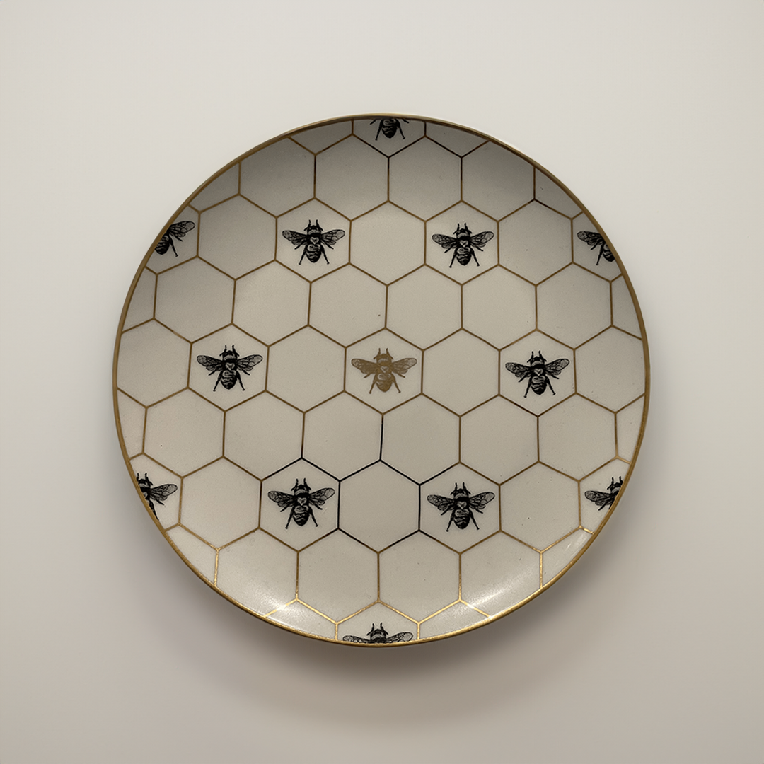 Honeycomb Bee Pattern Ceramic Plate