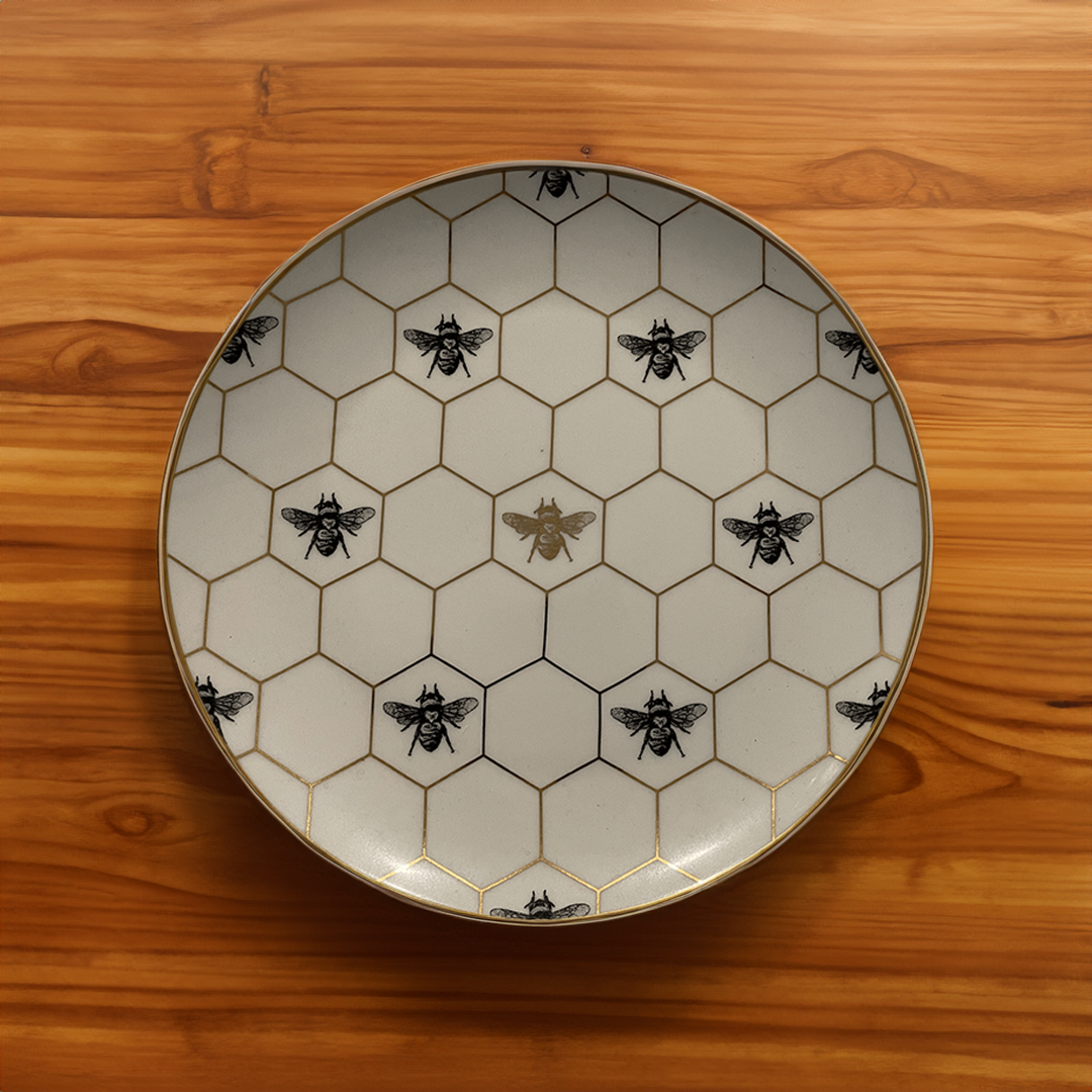 Honeycomb Bee Pattern Ceramic Plate