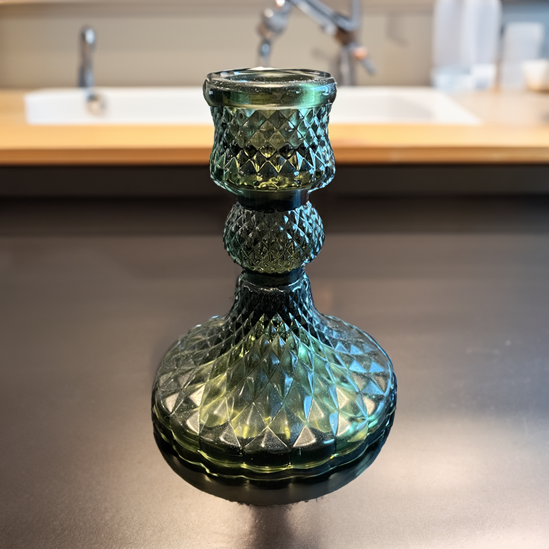 Vintage Green Glass Candle Holder