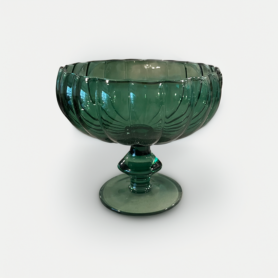 Emerald Glass Pedestal Bowl