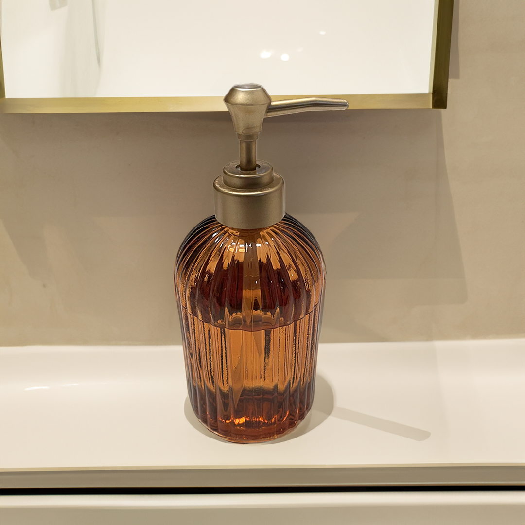 Amber Glass Soap Dispenser with Gold Pump