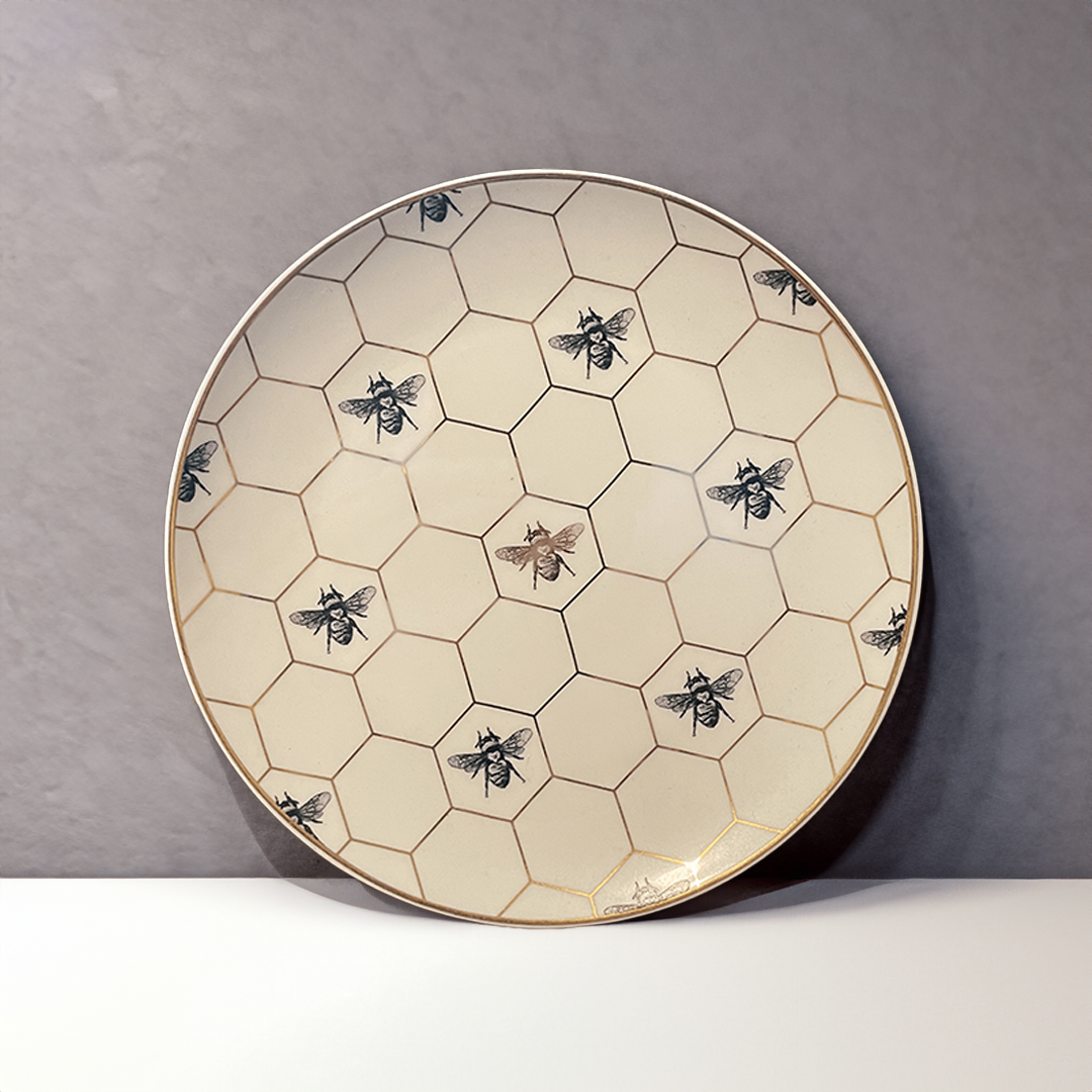 Honeycomb Bee Pattern Ceramic Plate