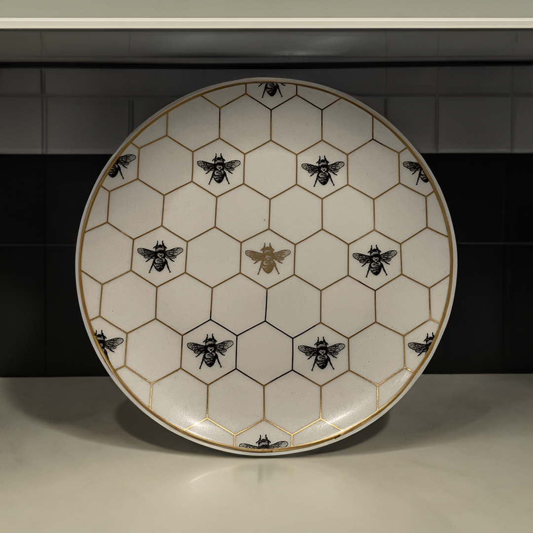 Honeycomb Bee Pattern Ceramic Plate