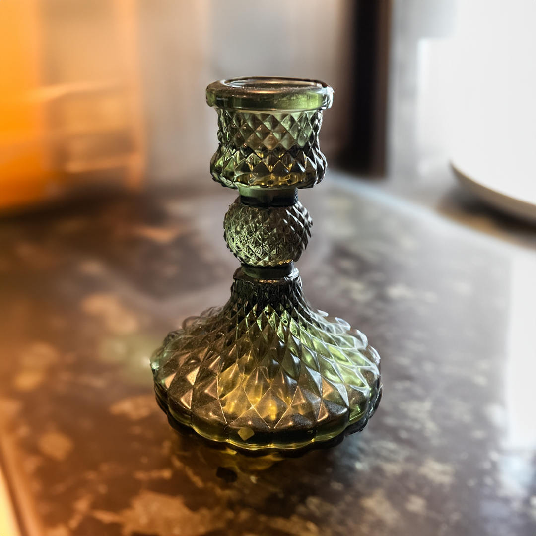 Vintage Green Glass Candle Holder