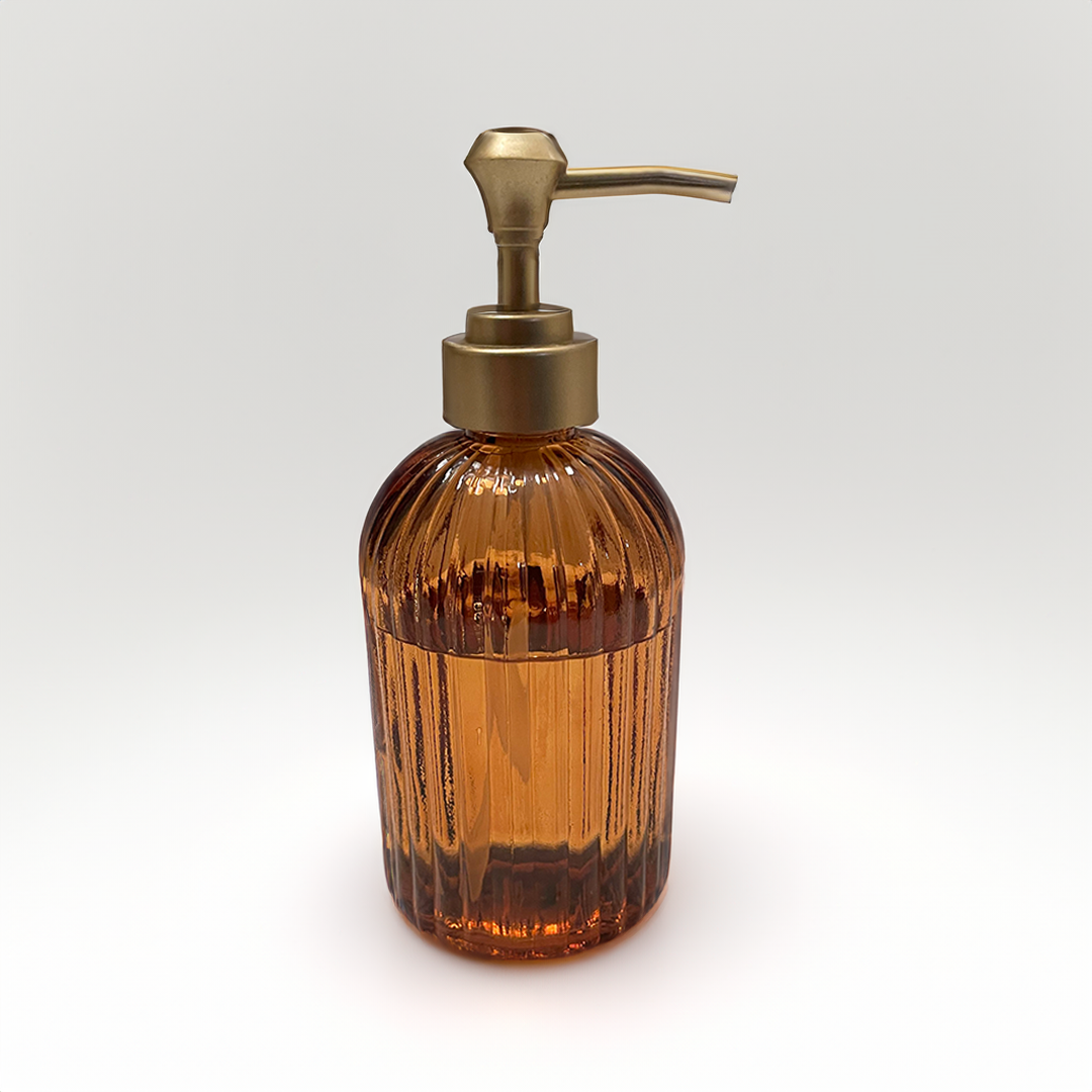 Amber Glass Soap Dispenser with Gold Pump