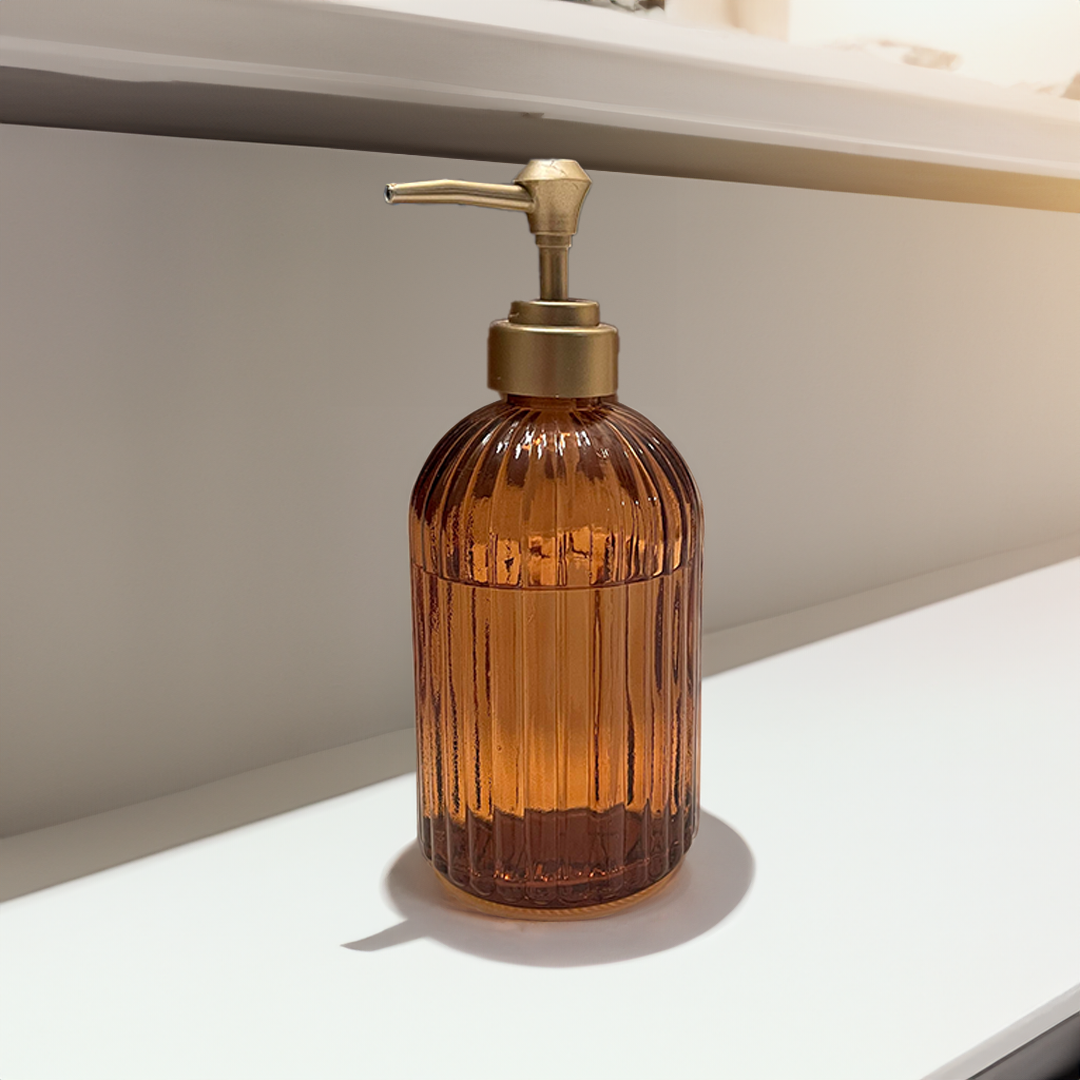 Amber Glass Soap Dispenser with Gold Pump